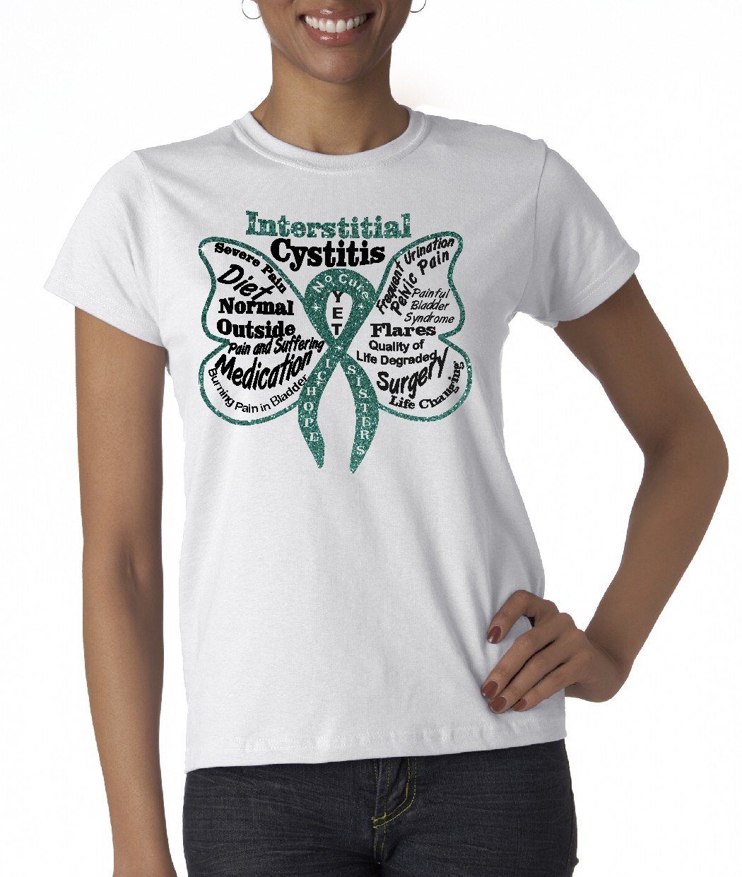 Interstitial Cystitis  glitterflake short sleeve ladies shirt